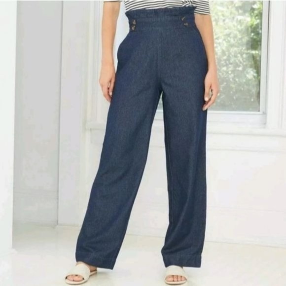 WHO WHAT WEAR Crop paperbag waist wide leg pants jeans high rise size 4 - Picture 1 of 6